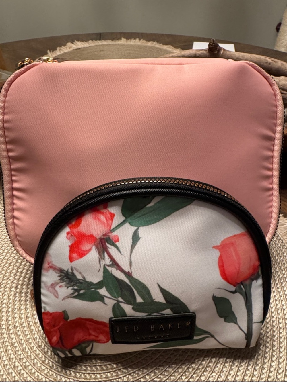 Ted Baker Pink Floral Zip Cosmetic Pouch Set